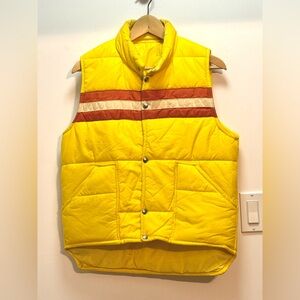 Vintage 70s 80s Yellow Puffer Vest with Stripes - Size Womens M, Mens S
